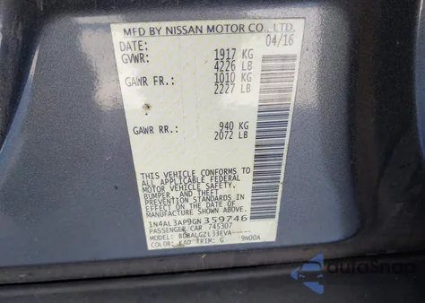 2016 Nissan Altima 2.5/2.5 S/2.5 Sl/2.5 Sr/2.5 Sv из США, поврежденный, VIN 1N4AL3AP9GN359746